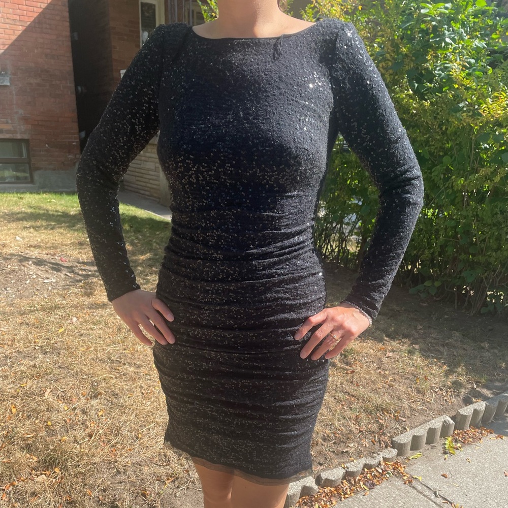 Aidan Black sequins short cocktail dress